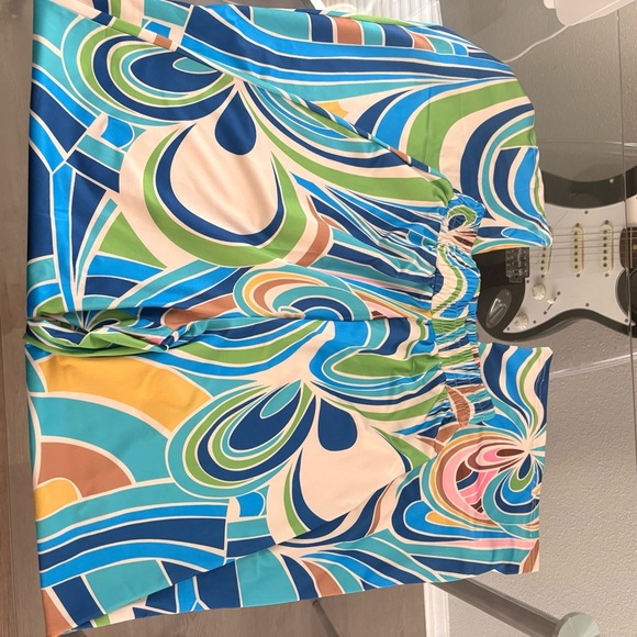 Blue and Green Abstract Women Swim Coverup by HalfHeart - Picture 3 of 11